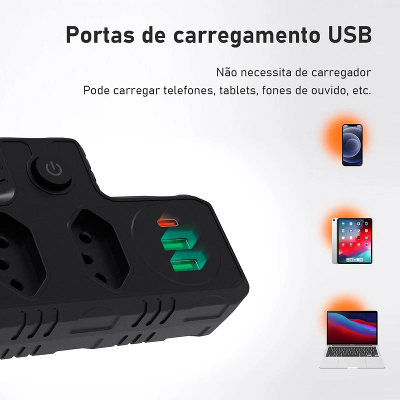 Adaptador de Tomada - USB + Tomadas
